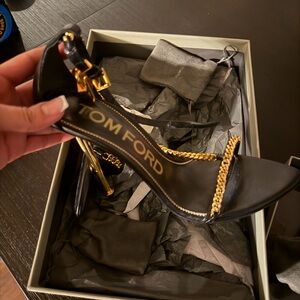 Tom Ford Black Sandals with Gold Chain Detail